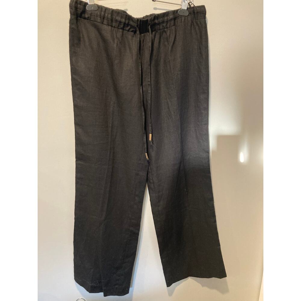 Womens Lino USA Luxe Linen Pull-on Pants Trousers Black 1X Minimalist Luxury